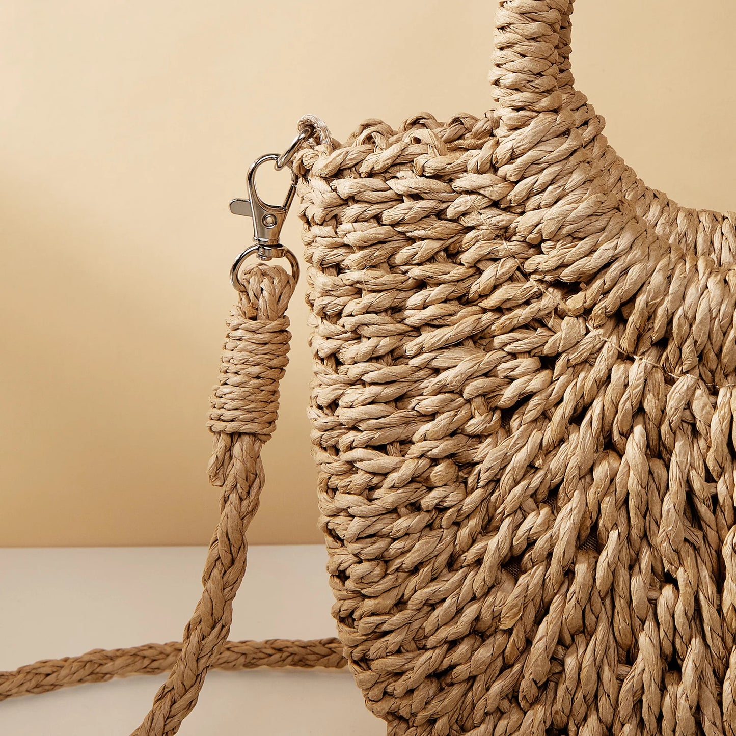 Half-Moon Straw Beach Handbag