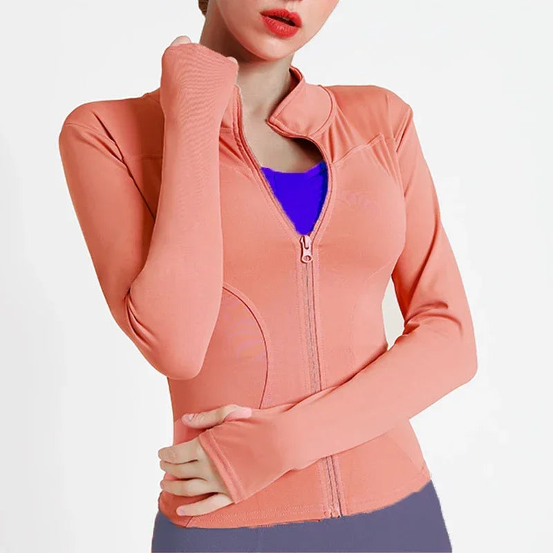 Women's Full Zip-up Track Jacket with Thumb Holes