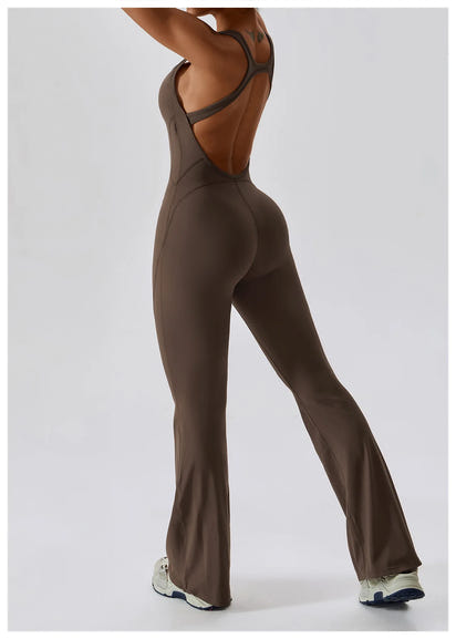 V-Back Butt Lift Flared Leg Jumpsuit
