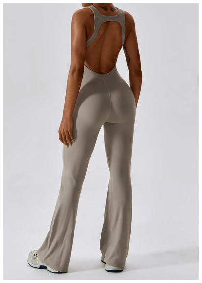 V-Back Butt Lift Flared Leg Jumpsuit