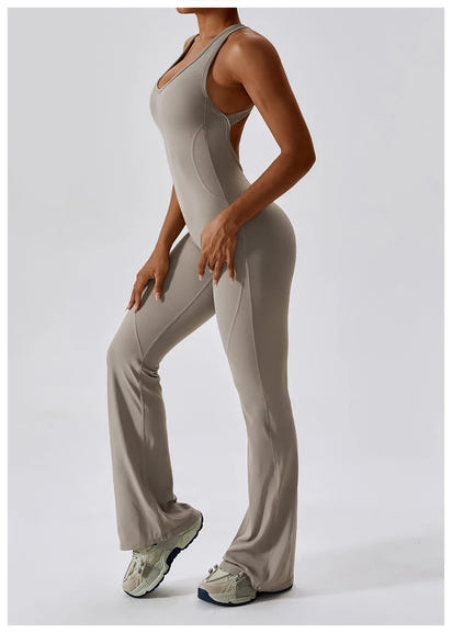 V-Back Butt Lift Flared Leg Jumpsuit