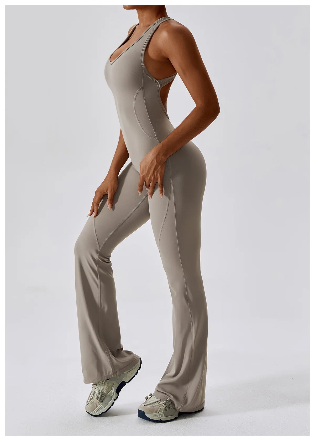 V-Back Butt Lift Flared Leg Jumpsuit