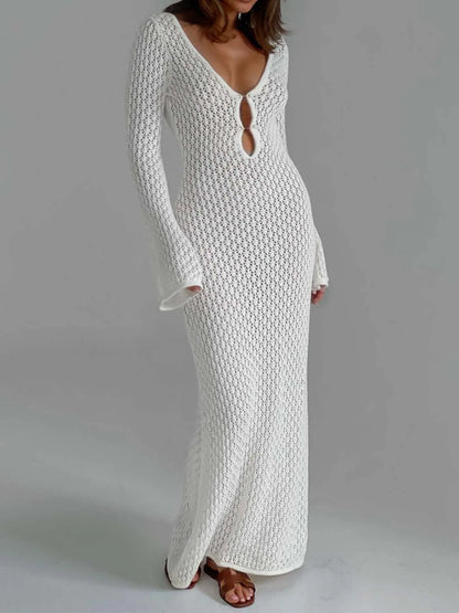 White Knit Long Backless Dress