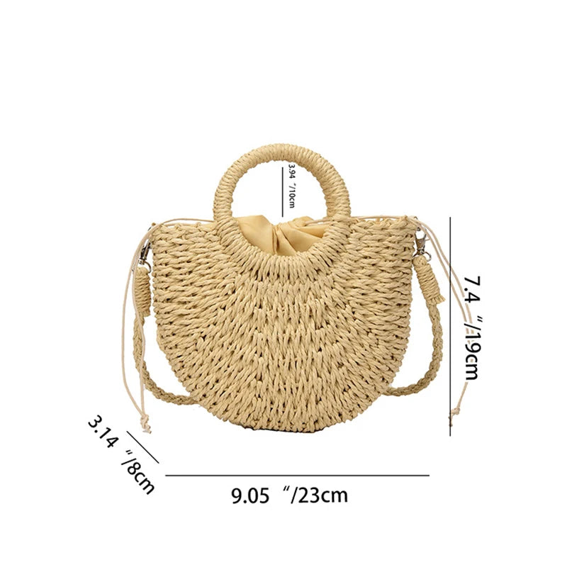 Half-Moon Straw Beach Handbag