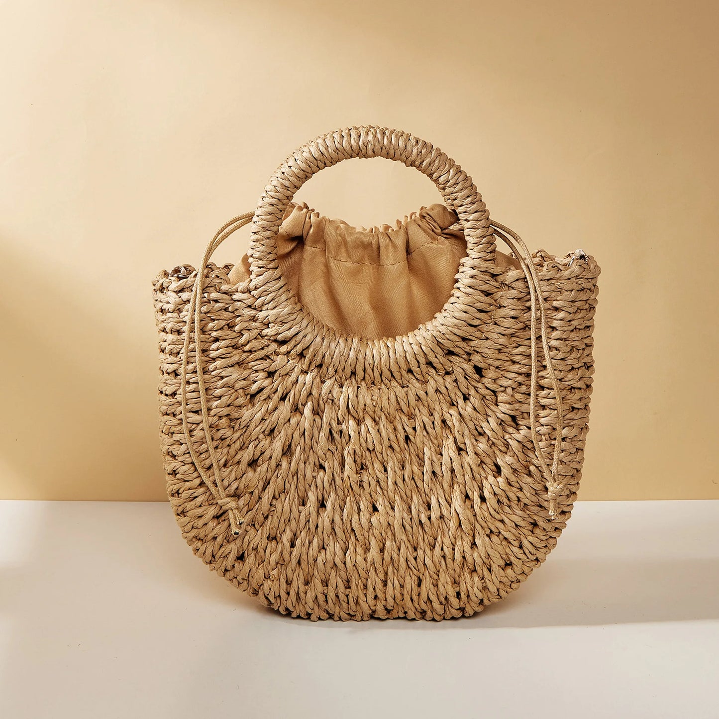 Half-Moon Straw Beach Handbag