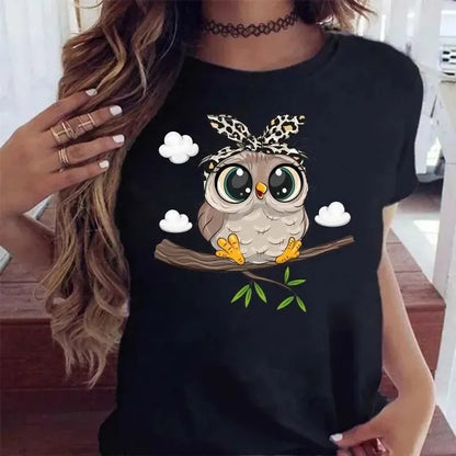 Owl Print  Short Sleeve T Shirt