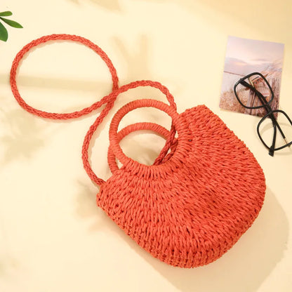 Half-Moon Straw Beach Handbag