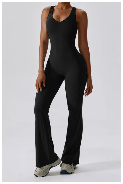 V-Back Butt Lift Flared Leg Jumpsuit