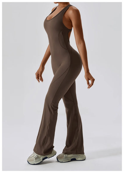 V-Back Butt Lift Flared Leg Jumpsuit