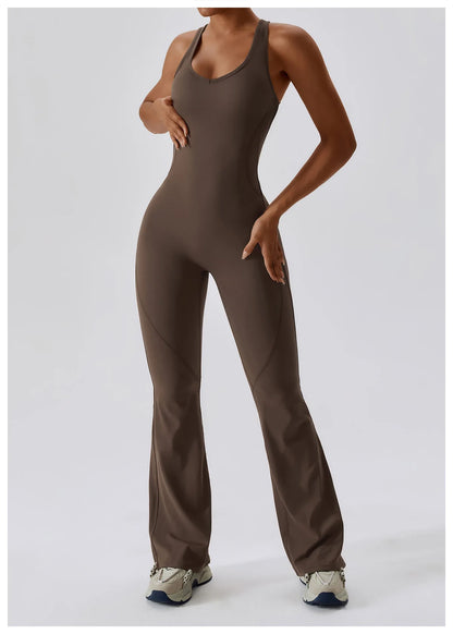 V-Back Butt Lift Flared Leg Jumpsuit