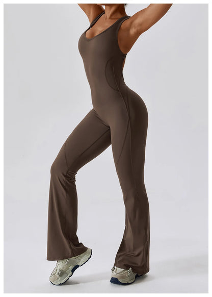 V-Back Butt Lift Flared Leg Jumpsuit