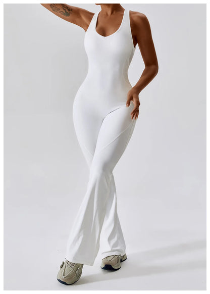 V-Back Butt Lift Flared Leg Jumpsuit